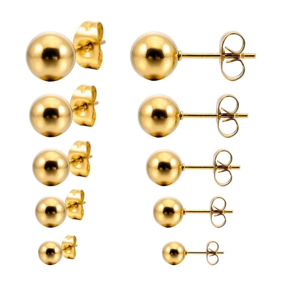 5 Pairs Set Gold Round Solid Ball Stud Earrings